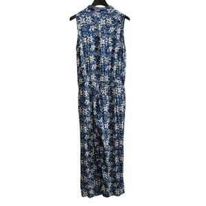 Soft Surroundings Womens L‎ Jumpsuit Blue Floral Button Front Tropical Beach